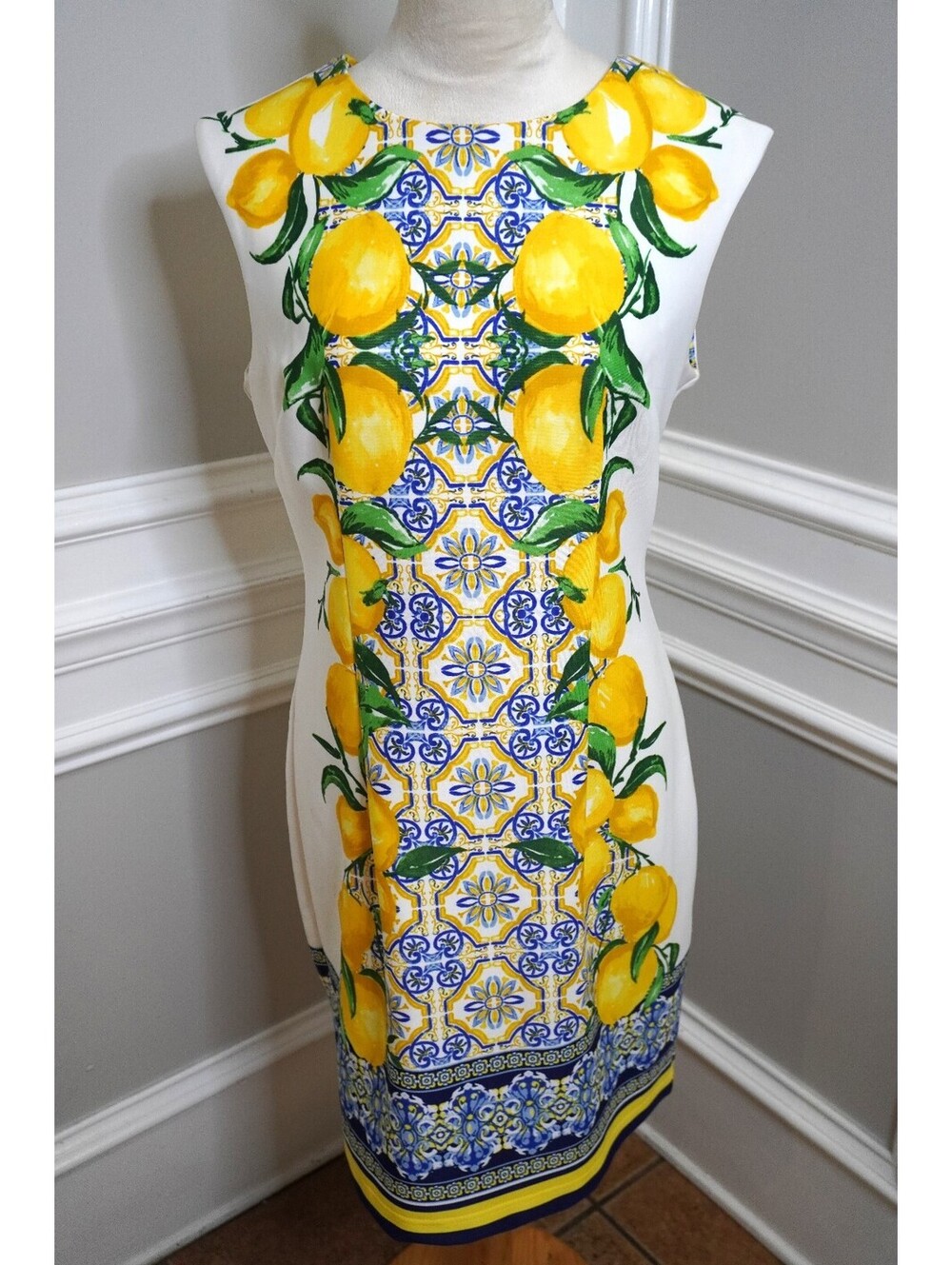 Madison Leigh Sleeveless Lemon Print Shift Dress Size 12P